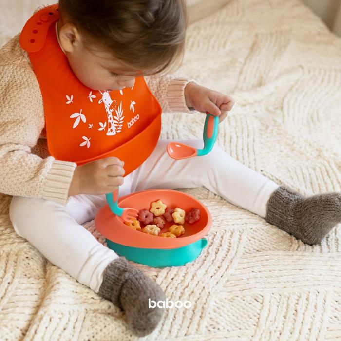 Baboo nuožulnus dubenėlis su prlimpančiu dugnu, 6+ mėn, persikinė