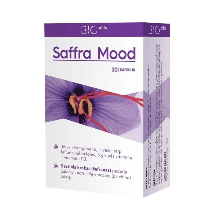 Saffra Mood maisto papildas su šafranu, 30 kapsulių