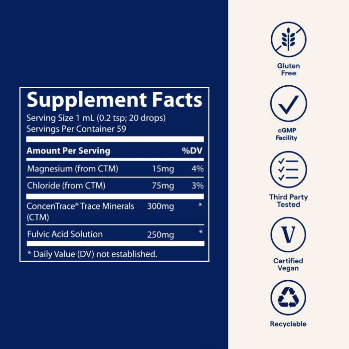TRACE MINERALS skysta fulvinė rūgštis su joniniais mineralais, 59 ml