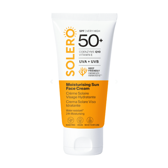 SOLERO drėkinamasis veido kremas nuo saulės SPF 50+, 50 ml