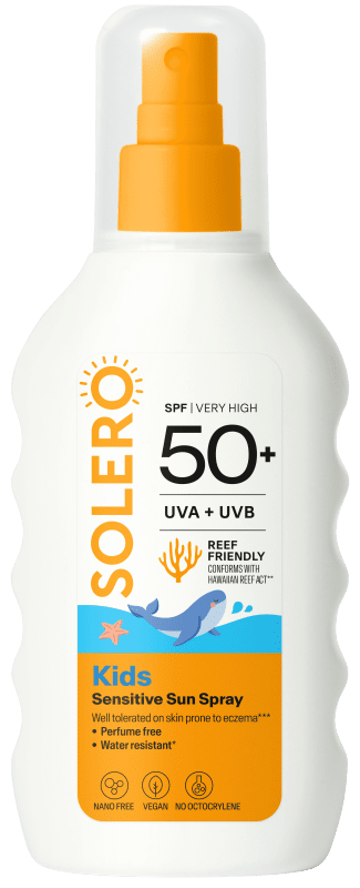 SOLERO vaikams skirtas jautrios odos purškalas nuo saulės SPF 50+ nuo 6 mėn, 200 ml