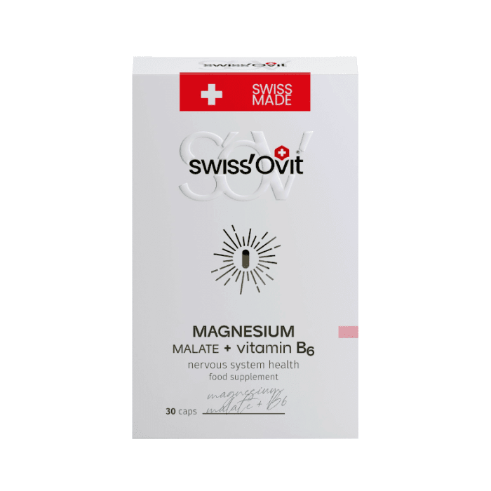 SwissOvit Magnio malatas + vitaminas B6, kapsulės, N30 