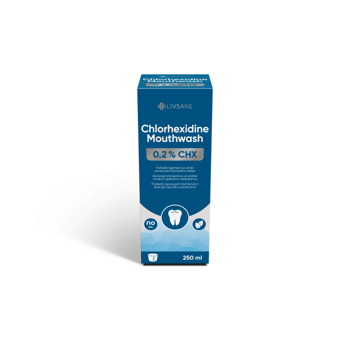 LIVSANE burnos skaliklis su 0,2% chlorhexidinu, 250 ml