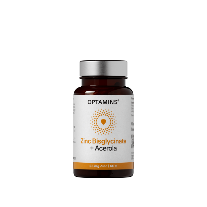 OPTAMINS cinko glicinatas 25mg, su acerolos vaisių kompleksu imunitetui, N60