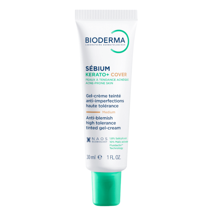 BIODERMA aukštos tolerancijos gelis-kremas su spalva mažinantis spuogus, inkštirus ir po jų likusius randelius, Sébium Kerato+ cover, 30 ml