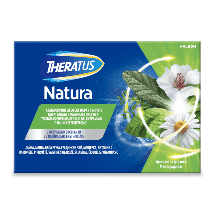 THERATUS Natura čiulpiamos tabletės gerklei, N16 