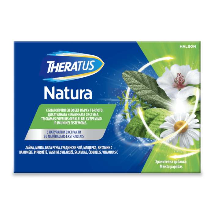 THERATUS Natura čiulpiamos tabletės gerklei, N16 