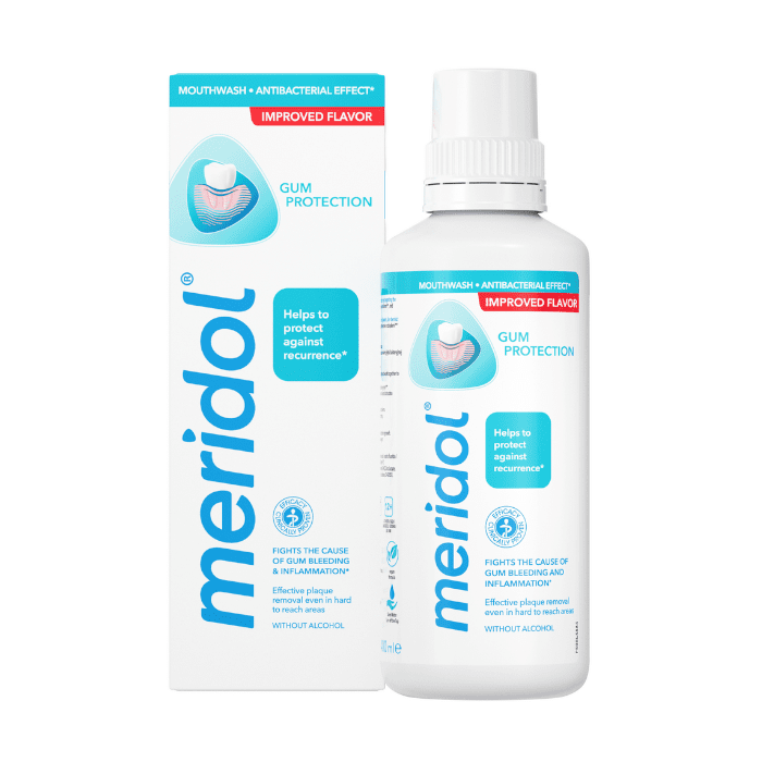 MERIDOL burnos skalavimo skystis dantenų priežiūrai, 400 ml