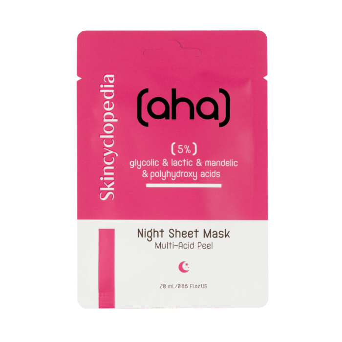 Skincyclopedia šveičiamoji lakštinė veido kaukė su AHA ir PHA rūgštimis, 1 vnt.