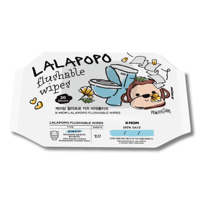 K-MOM Lalapopo organiškos drėgnos servetėlės, suyrančios vandenyje, 20 vnt. 