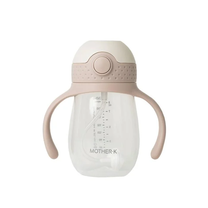 Mother-K HUG PP pagrindo gertuvė su šiaudeliu, 240 ml., Beige