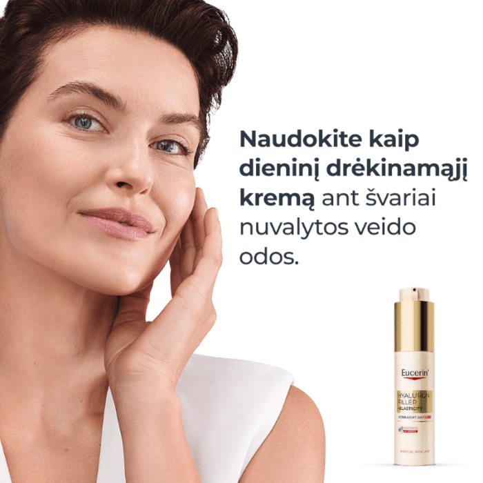 EUCERIN Hyaluron-Filler + Elasticity itin lengvos tekstūros dieninis kremas SPF 50, 50 ml