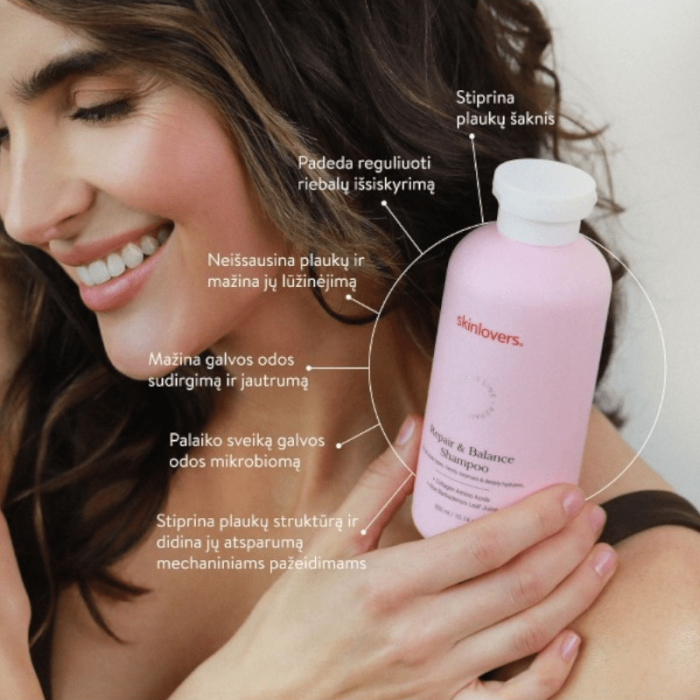 SKINLOVERS Repair & Balance atkuriamasis šampūnas dažytiems ir pažeistiems plaukams, 300 ml