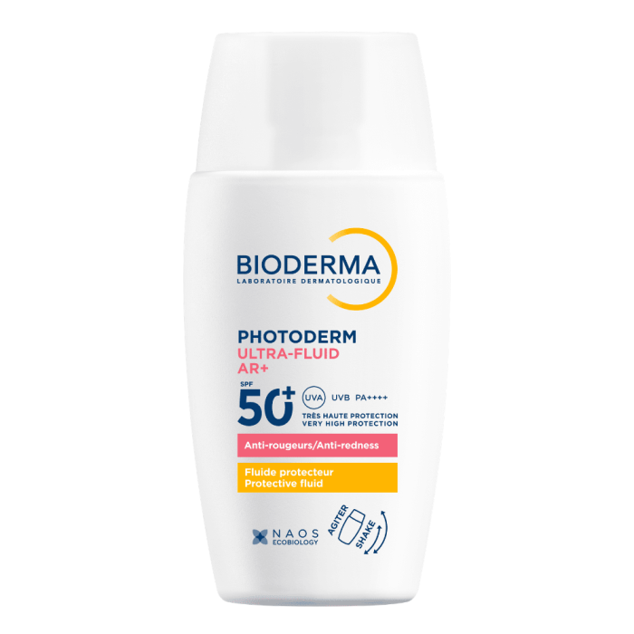 BIODERMA PHOTODERM ULTRA-FLUID AR+ SPF50+ apsauginis fluidas nuo saulės raustančiai odai, 40 ml