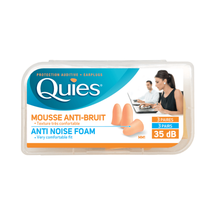 QUIES apsauginiai ausų kištukai iš poliuretano putos, smėlio spalvos, 3 poros