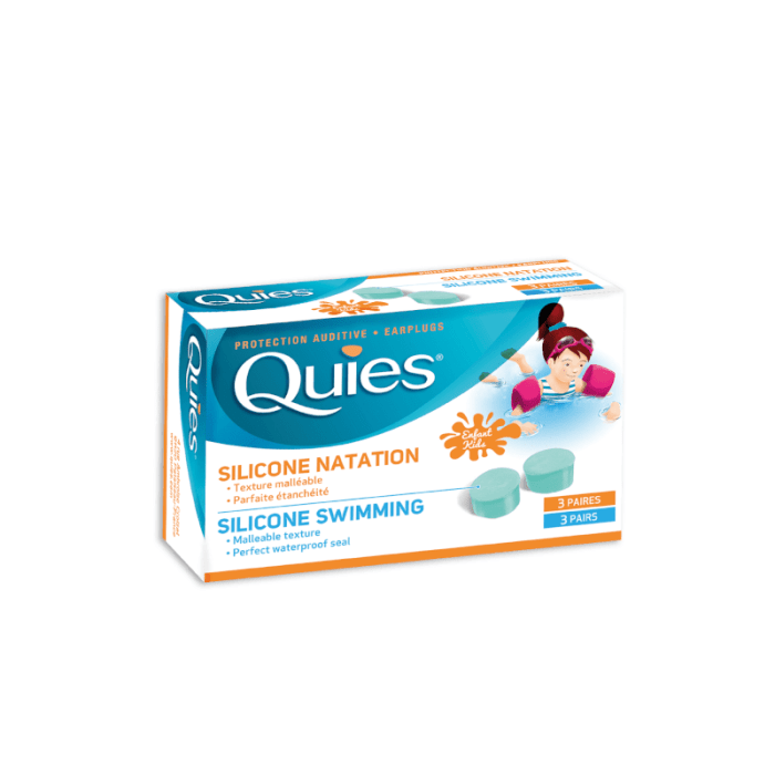 QUIES silikoniniai ausų kištukai apsaugantys nuo vandens vaikams, 3 poros 