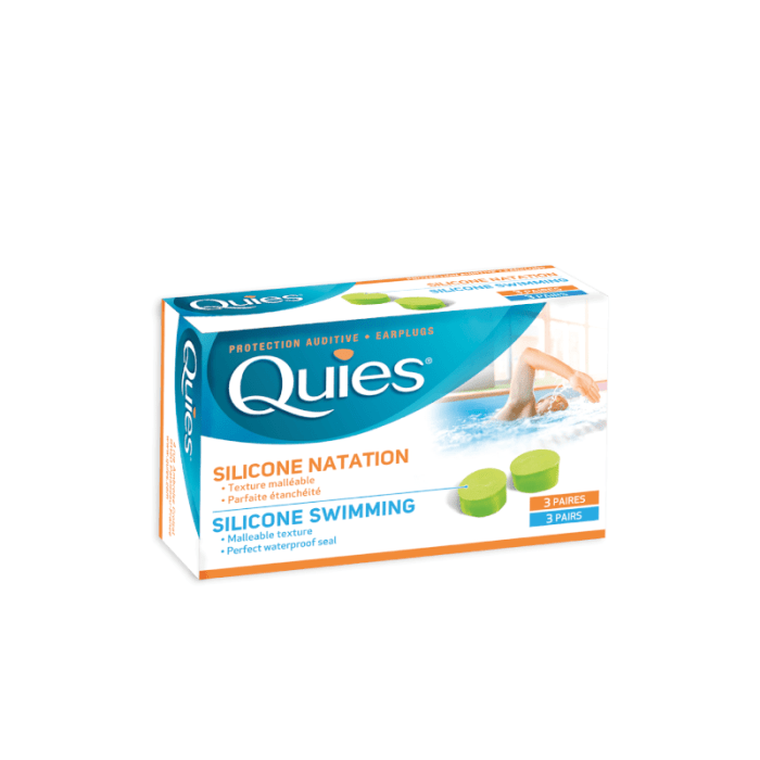 QUIES silikoniniai ausų kištukai apsaugantys nuo vandens suaugusiems, 3 poros 