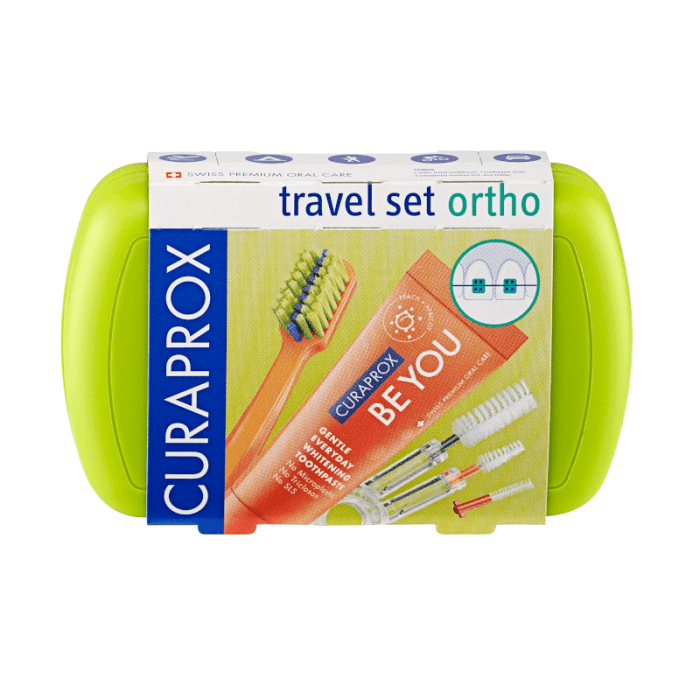 CURAPROX ortodontinis kelioninis rinkinys Travel Set ORTHO, žalias, N1