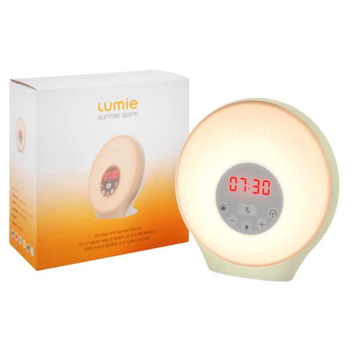 LUMIE Sunrise Alarm šviesos žadintuvas su 30 min. saulėtekiu, nakties režimu ir nuotaikos šviesa