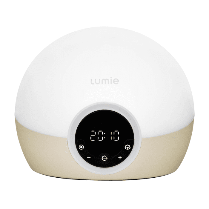LUMIE Bodyclock Spark 100 šviesos žadintuvas su 30 min. saulėtekiu, pritemstančiu ekranu ir garso signalu