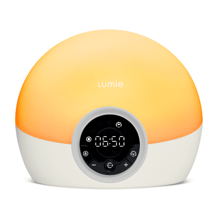 LUMIE Bodyclock Spark 100 šviesos žadintuvas su 30 min. saulėtekiu, pritemstančiu ekranu ir garso signalu