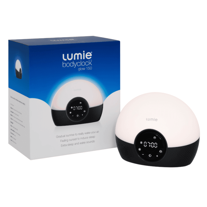 LUMIE Bodyclock Glow 150 šviesos žadintuvas su 10 garsų ir baltuoju triukšmu