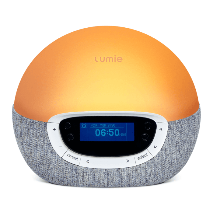LUMIE Bodyclock Shine 300 šviesos žadintuvas su radiju, baltuoju triukšmu ir 15 garsų