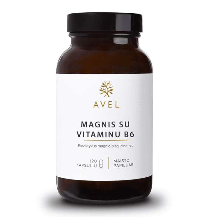 AVEL magnio bisglicinatas su vitaminu B6, 120 kapsulių