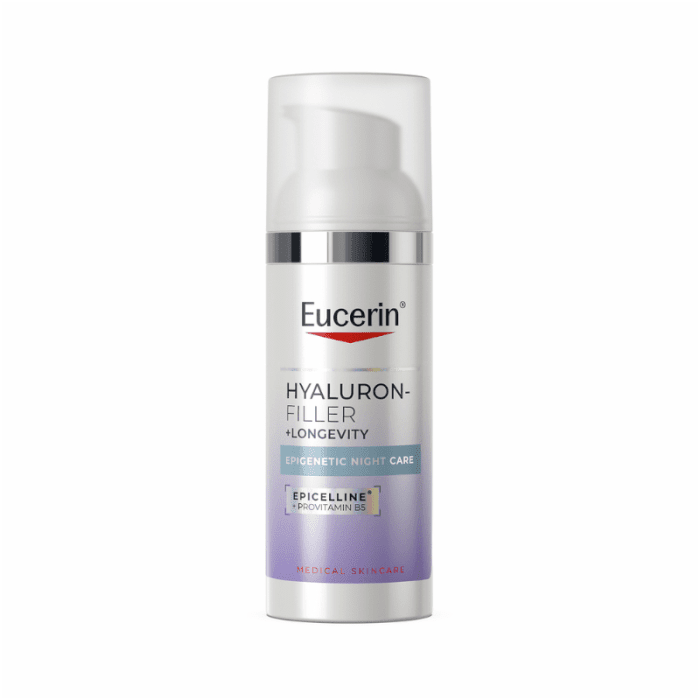 EUCERIN Hyaluron-Filler + Longevity Epigenetic naktinis veido kremas su Epicelline® ir hialurono rūgštimi, 50 ml