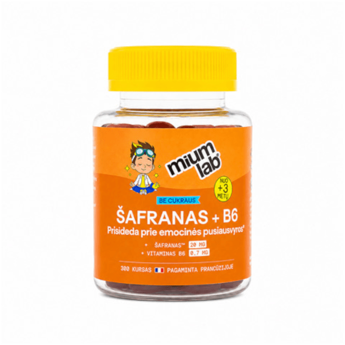 MIUM Lab Maisto papildai KIDS ŠAFRANAS+B6. Be cukraus. Guminukai, N30