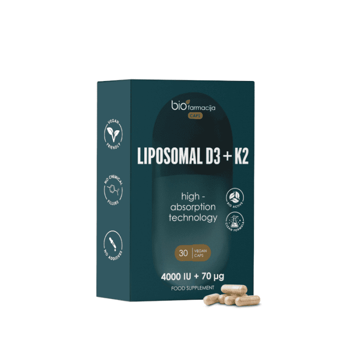 BIOFARMACIJA Liposomal D3+K2 kapsulės, N30