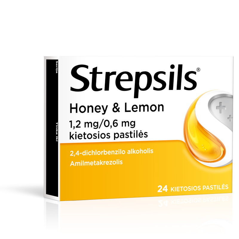 Strepsils Honey & Lemon 1,2 mg/0,6 mg kietosios pastilės N24