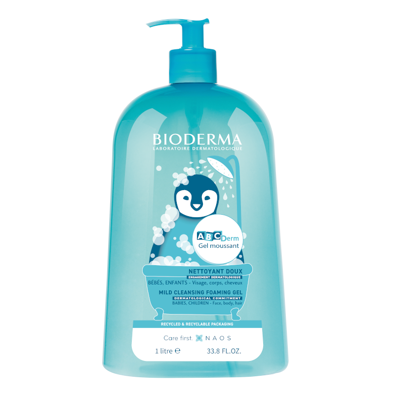 BIODERMA gelinis prausiklis kūdikių ir vaikų kūnui ir plaukams ABCDERM GEL MOUSSANT, 1 L
