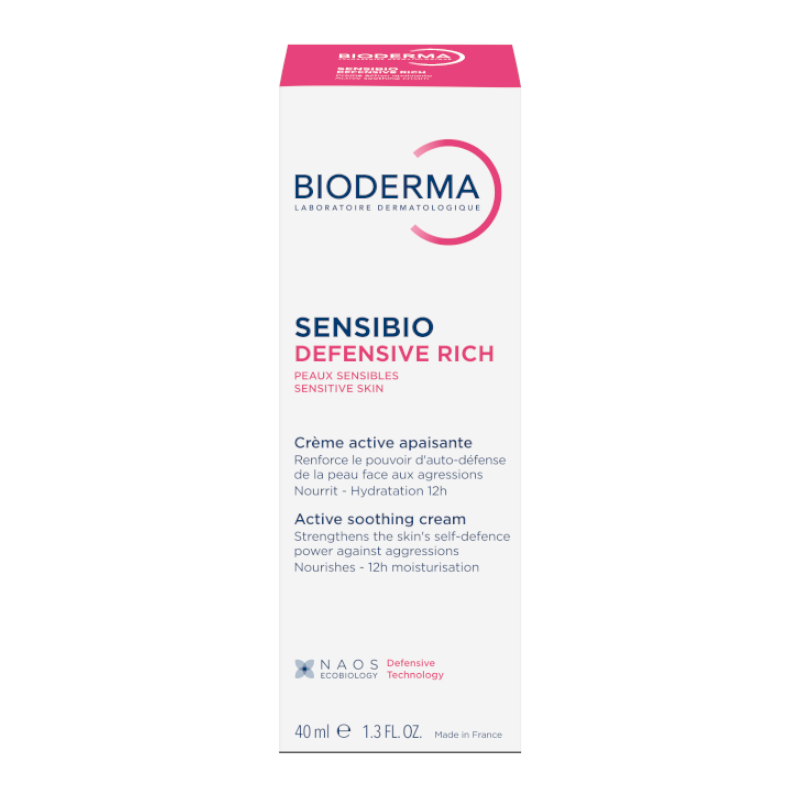 BIODERMA raminamasis, drėkinamasis kremas, stiprinantis jautrios odos natūralią apsisaugojimo nuo išorinių agresijų funkciją SENSIBIO DEFENSIVE RICH, 40 ml