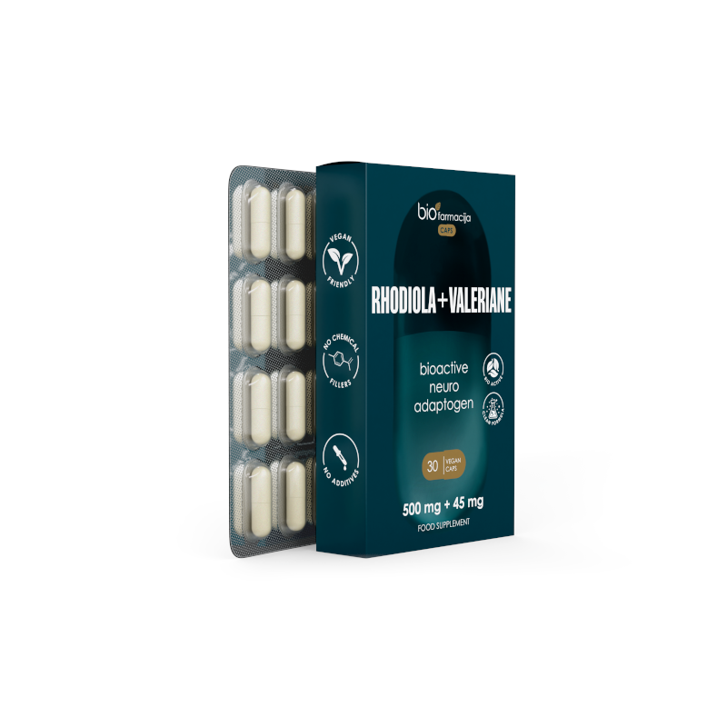 BIOFARMACIJA Rhodiola+Valeriane 500 mg + 45 mg kapsulės, N30