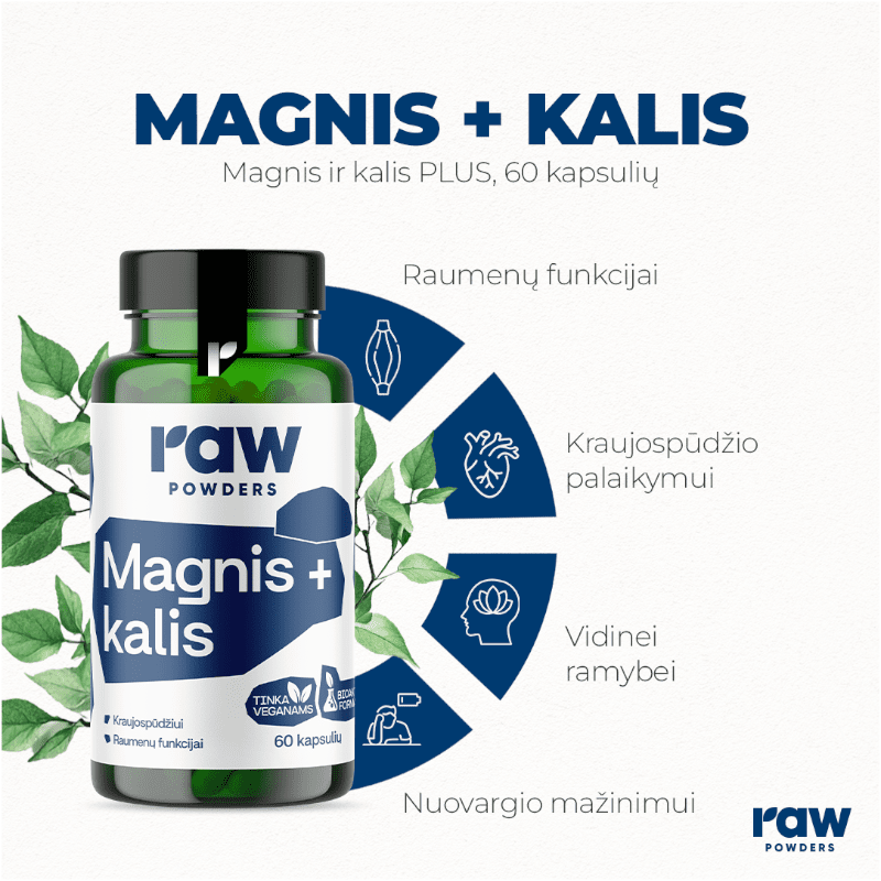 RAW POWDERS Magnis ir Kalis PLUS kapsulės, N60