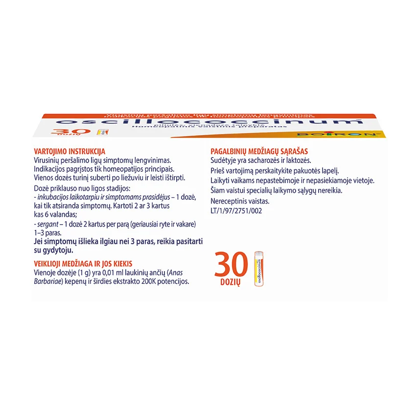 Oscillococcinum 1,0 g piliulės vienadozėje talpyklėje N30