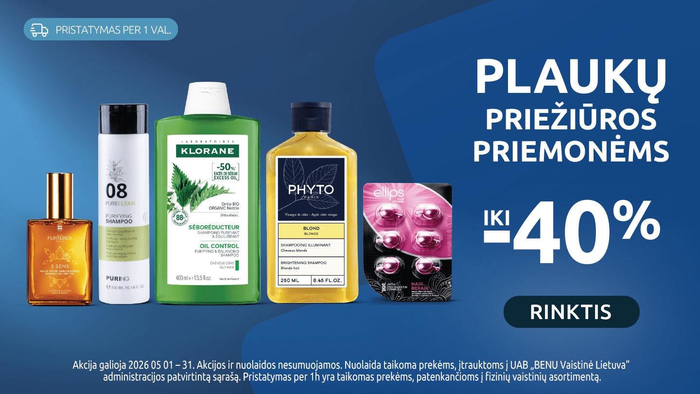 •	Plaukų priežiūros priemonėms iki -40%